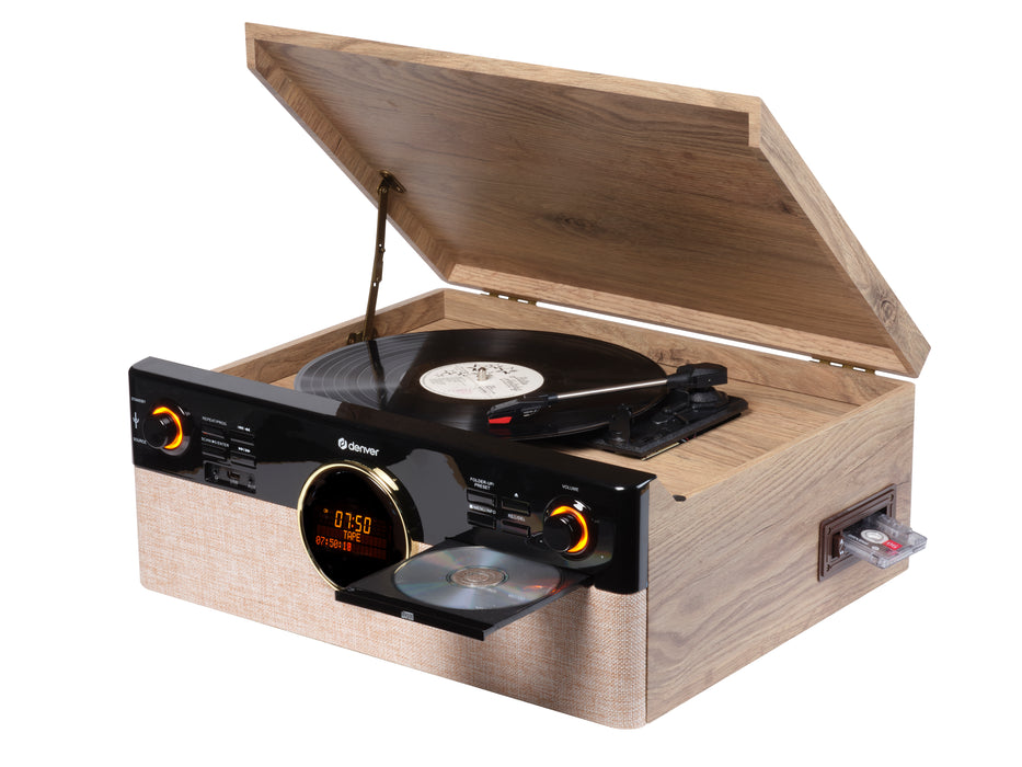 Denver Retro Platenspeler - Radio - CD - Cassette - Bluetooth - Auto stop - MRD180