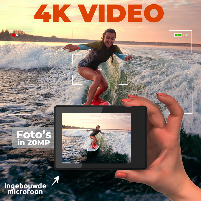 Denver Action Camera 4K - 20MP - Foto & Video - WiFi - App - 40M Waterdicht - Incl. Accessoires - ACK8064
