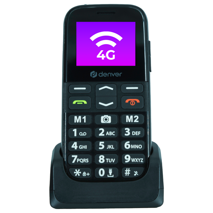 Denver Senioren Mobiele Telefoon 4G - Grote Toetsen - SOS knop - Oplaadstation - GSM - Simlockvrij - Bluetooth - BAS18600L