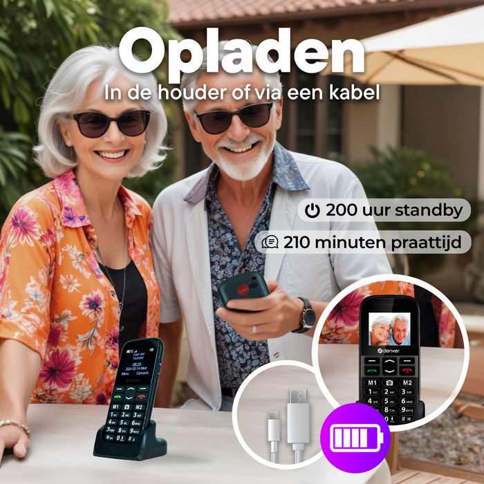 Denver Senioren Mobiele Telefoon 4G - Grote Toetsen - SOS knop - Oplaadstation - GSM - Simlockvrij - Bluetooth - BAS18600L