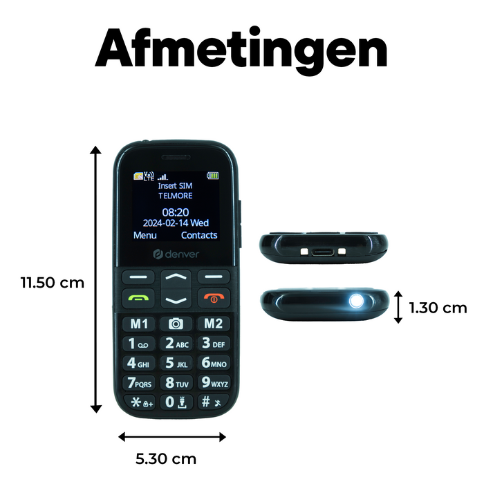 Denver Senioren Mobiele Telefoon 4G - Grote Toetsen - SOS knop - Oplaadstation - GSM - Simlockvrij - Bluetooth - BAS18600L