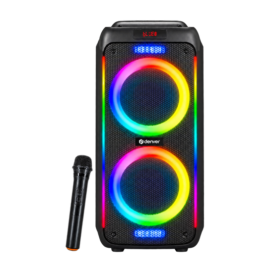 Denver partyspeaker 10 inch · discolicht en draadloze microfoon