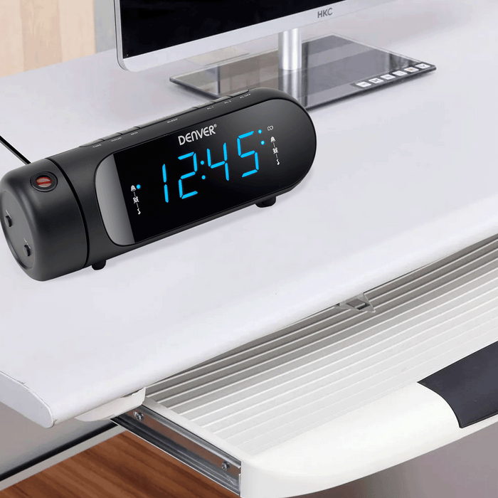 Denver Wekkerradio met Projectie - Opladen via USB - Digitale Wekker - FM Radio - Dubbel Alarm - CPR700