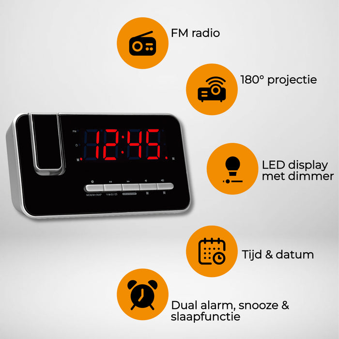 Denver Wekkerradio met Projectie - Digitale wekker - FM Radio - Dubbel Alarm - CRP618