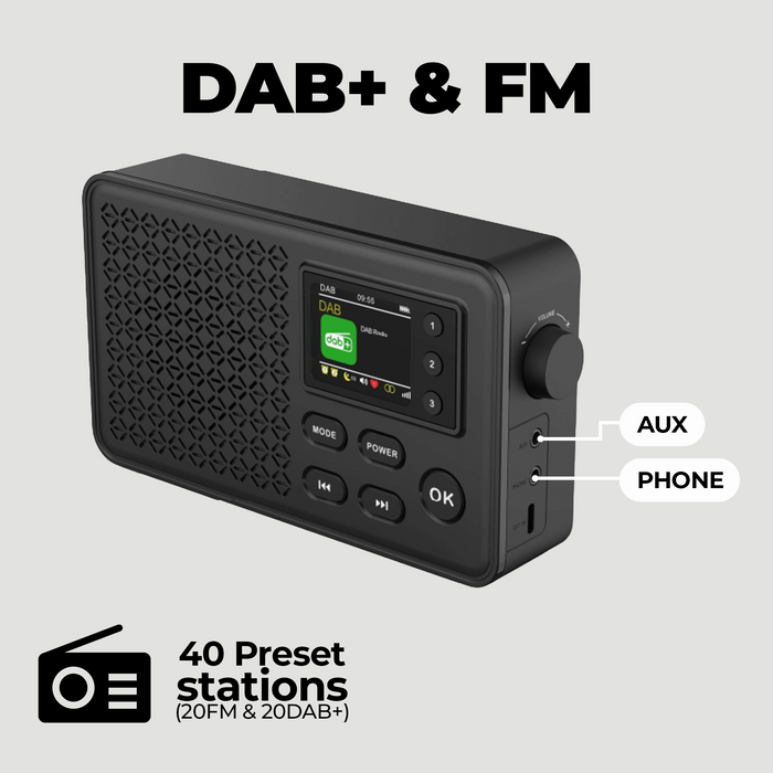 Denver DAB Radio - Bluetooth - DAB+/ FM Radio - 40 voorkeuzezenders - Wekkerradio - DAB57
