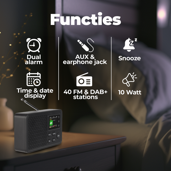 Denver DAB Radio - Bluetooth - DAB+/ FM Radio - 40 voorkeuzezenders - Wekkerradio - DAB57