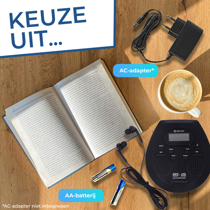 Denver Discman - Draagbare CD & MP3 speler - Anti shock - Ingebouwde speakers - Inclusief Oordopjes - CD, CD-R, CD-RW, MP3 - DMP395