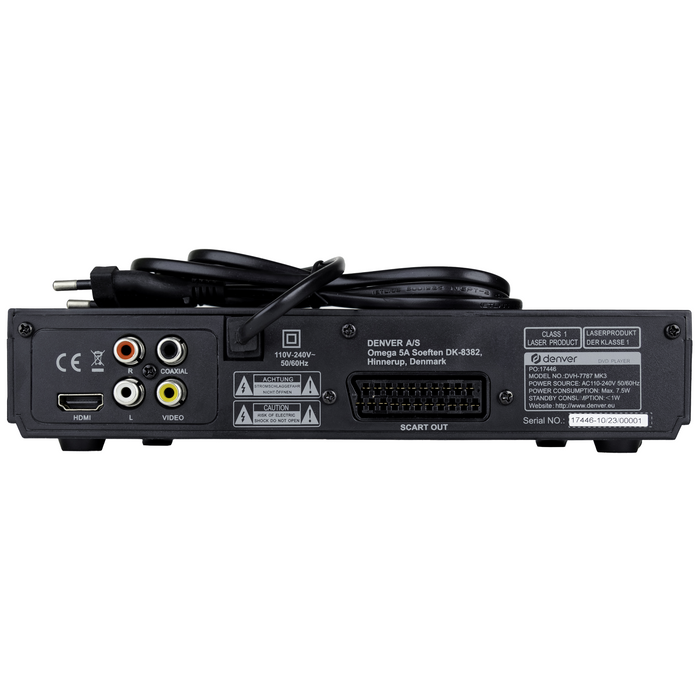 Denver DVD Speler met HDMI - Ondersteund Full HD - CD Speler - Dolby Digital Decoder - Coax / Scart / USB - DVH7787