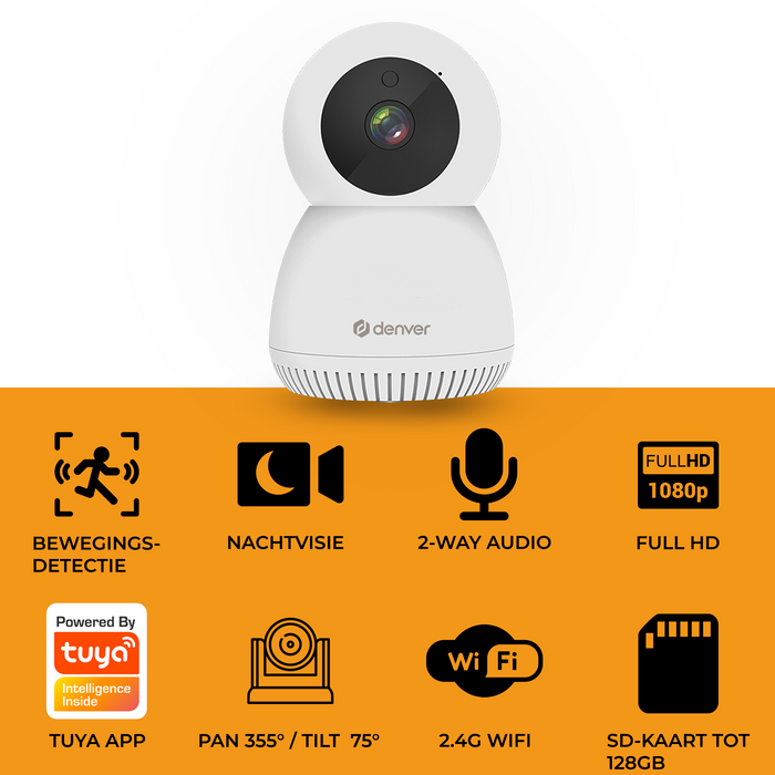 Denver Beveiligingscamera Indoor - Huisdiercamera - Camera met Nachtzicht - Tuya App - WiFi - Full HD - 1080P - Bewegingsdetectie - IIC215MK2