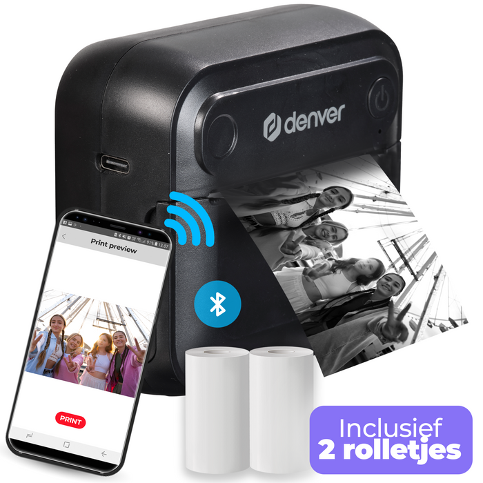 Denver Mini Pocket Printer - Sticker Printer - Thermisch Papier - Bluetooth - Mobiele Fotoprinter - MBP32