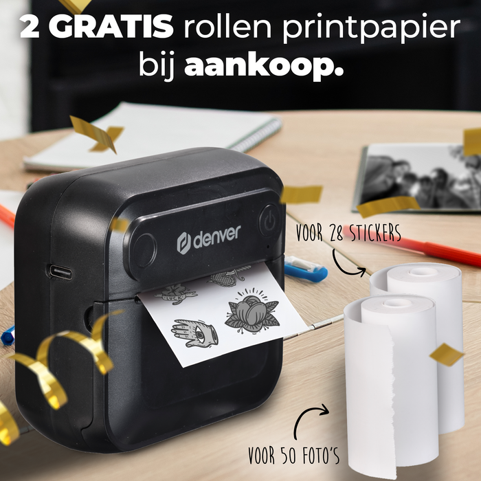 Denver Mini Pocket Printer - Sticker Printer - Thermisch Papier - Bluetooth - Mobiele Fotoprinter - MBP32