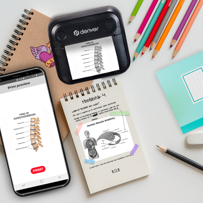 Denver Mini Pocket Printer - Sticker Printer - Thermisch Papier - Bluetooth - Mobiele Fotoprinter - MBP32
