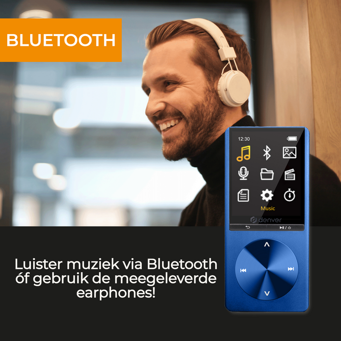 Denver MP3 / MP4 Speler - Bluetooth - USB - Shuffle - SD kaart tot 128GB - Incl. Oordopjes - Voice recorder - Dicatafoon - MP1820