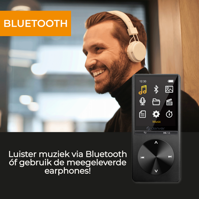 Denver MP3 / MP4 Speler - Bluetooth - USB - Shuffle - SD kaart tot 128GB - Incl. Oordopjes - Voice recorder - Dicatafoon - MP1820