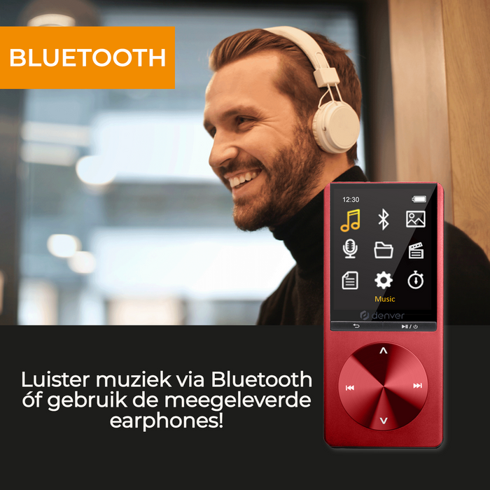Denver MP3 / MP4 Speler - Bluetooth - USB - Shuffle - SD kaart tot 128GB - Incl. Oordopjes - Voice recorder - Dicatafoon - MP1820