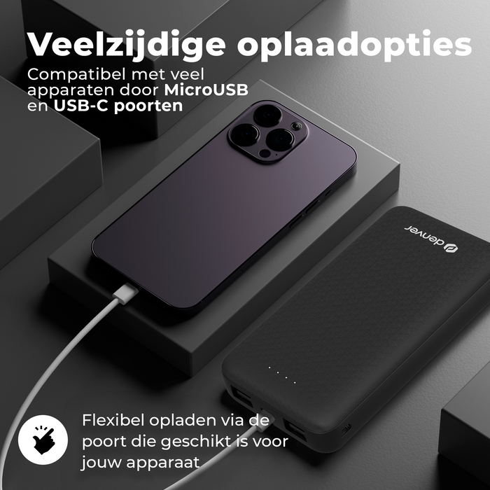 Denver Powerbank 10000 mAh - Met batterij indicator - USB - Micro USB - Universele Powerbank voor o.a. Apple iPhone / Samsung - Zwart - PBS10010B