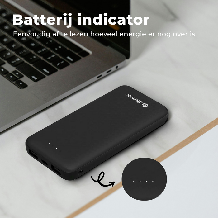 Denver Powerbank 10000 mAh - Met batterij indicator - USB - Micro USB - Universele Powerbank voor o.a. Apple iPhone / Samsung - Zwart - PBS10010B