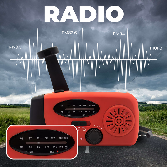 Denver Noodradio - Powerbank Zonneenergie - FM Radio - Noodpakket - Zaklamp - Opwindbaar - SOS Knop - Solar powerbank - SCR2005