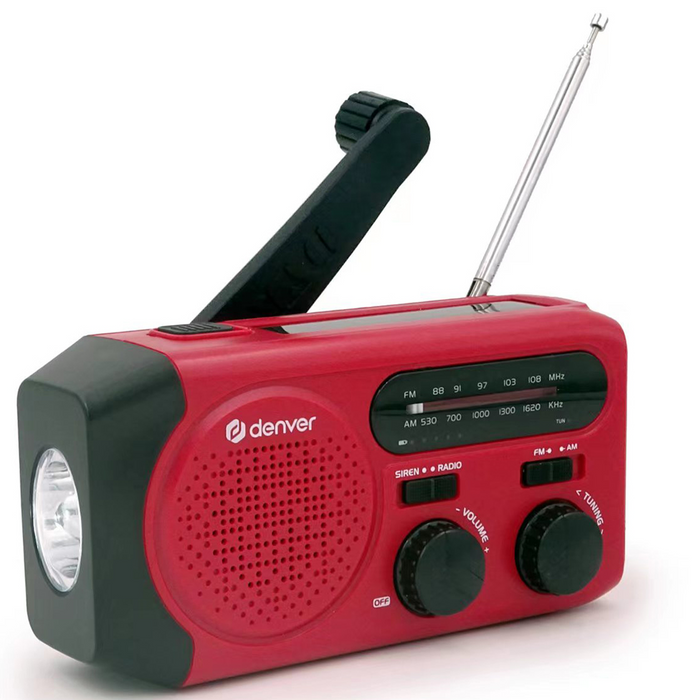 Denver Noodradio - Powerbank Zonneenergie - FM Radio - Noodpakket - Zaklamp - Opwindbaar - SOS Knop - Solar powerbank - SCR2010