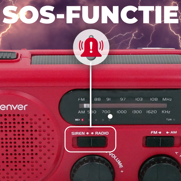 Denver Noodradio - Powerbank Zonneenergie - FM Radio - Noodpakket - Zaklamp - Opwindbaar - SOS Knop - Solar powerbank - SCR2010