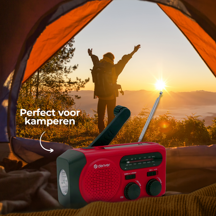 Denver Noodradio - Powerbank Zonneenergie - FM Radio - Noodpakket - Zaklamp - Opwindbaar - SOS Knop - Solar powerbank - SCR2010