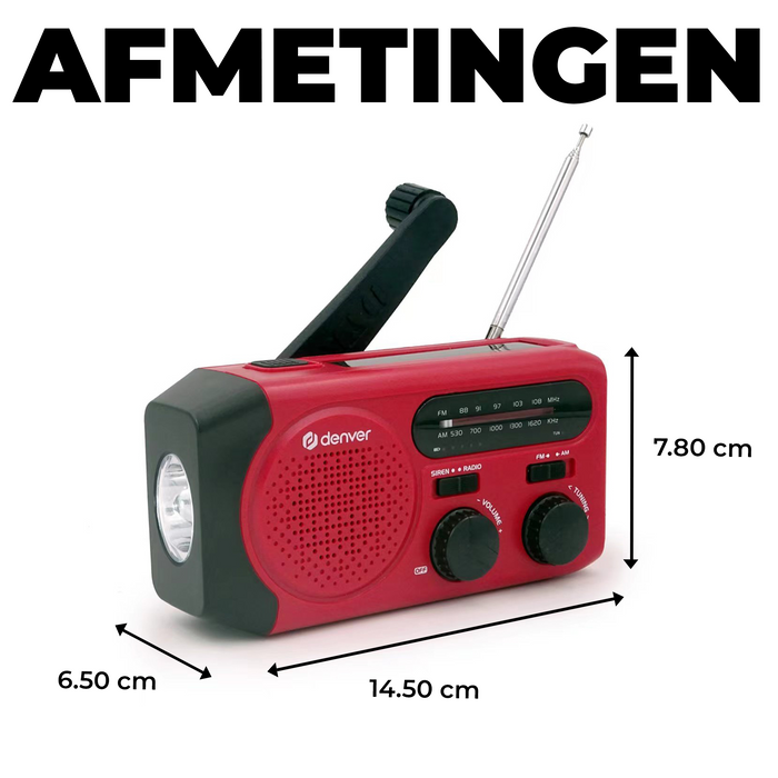 Denver Noodradio - Powerbank Zonneenergie - FM Radio - Noodpakket - Zaklamp - Opwindbaar - SOS Knop - Solar powerbank - SCR2010