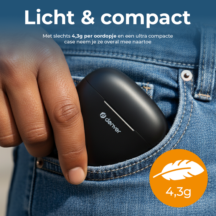 Denver Earbuds - Lichtgewicht Oordopjes - 6 uur luisteren - Bluetooth 5.3 - TWE48