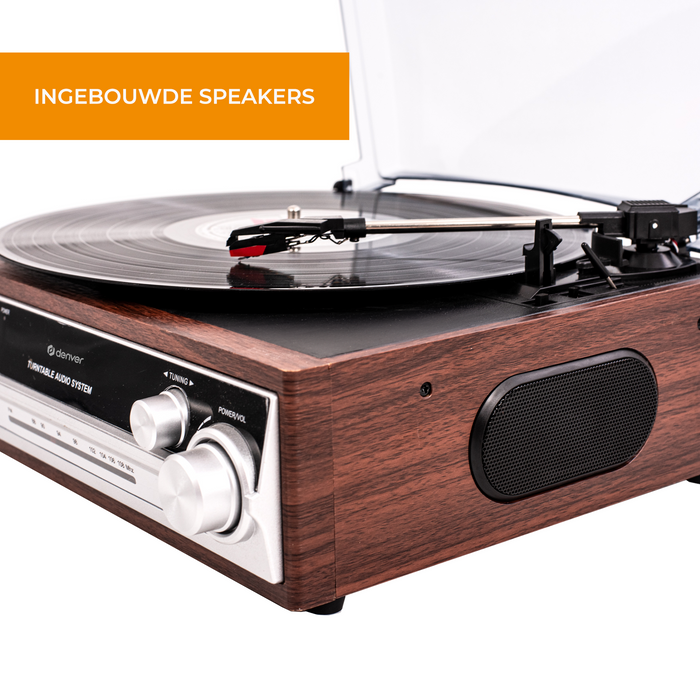Denver Retro platenspeler - Ingebouwde Speakers - FM Radio - Auto-stop Functie - AUX - Phono - VPR190