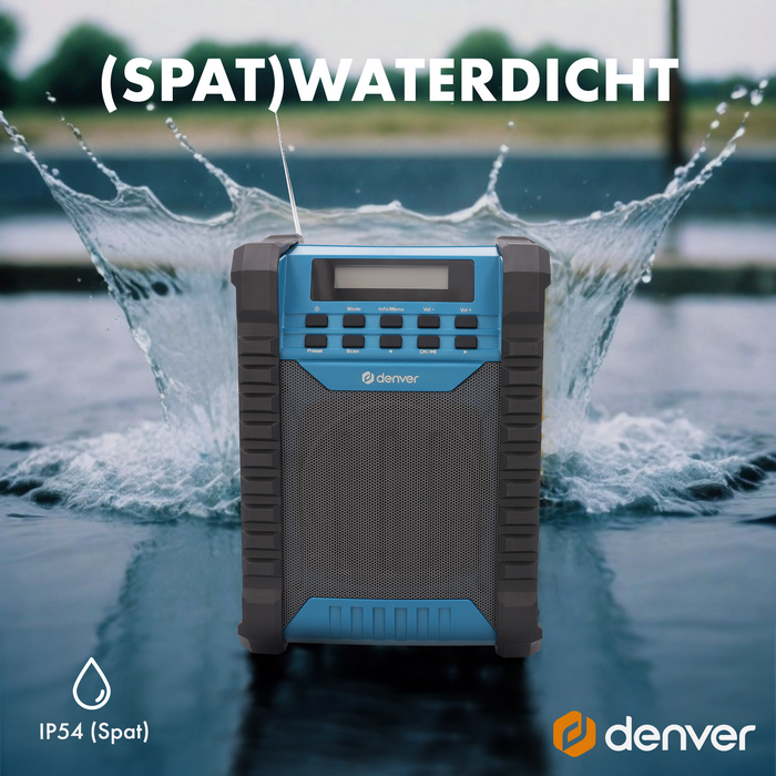 Denver Bouwradio DAB - Bluetooth  - Accu - USB-C - Spatwaterdicht - WRD60