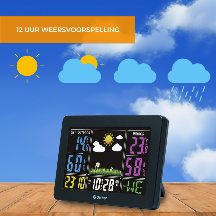 Denver Weerstation binnen en buiten - Draadloos Weerstation met Buitensensor - Radiogestuurde Tijd - WS540
