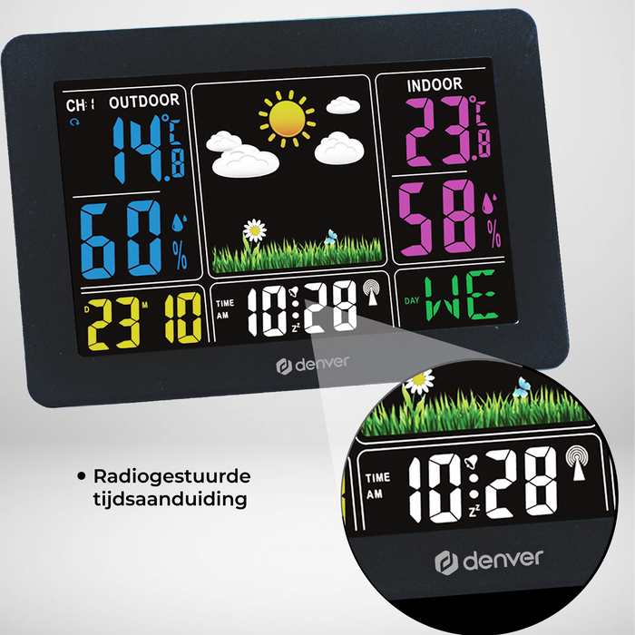 Denver Weerstation binnen en buiten - Draadloos Weerstation met Buitensensor - Radiogestuurde Tijd - WS540