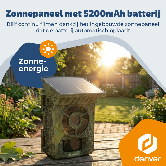 Denver Wildcamera met Nachtzicht en WiFi - 4K Ultra HD - 48mp - WiFi - Trailcam Go app - LCD scherm - Zonne-energie - WSW8120