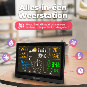 Denver Weerstation Binnen en Buiten - 8 in 1 - Draadloze Buitensensor - Weersvoorspelling - Wind & Regen - Radiogestuurd - WS650 - Denvershop