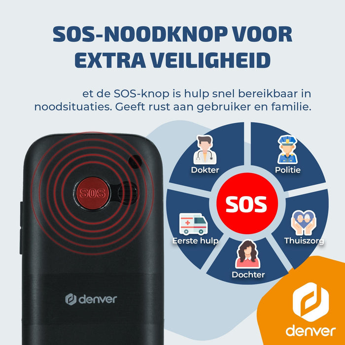 Denver Senioren Mobiele Telefoon 4G - Grote Toetsen - SOS knop - Oplaadstation - GSM - Bluetooth - FM Radio - Volledig NL en FR - BAS18800L