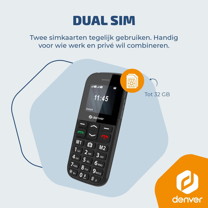 Denver Senioren Mobiele Telefoon 4G - Grote Toetsen - SOS knop - Oplaadstation - GSM - Bluetooth - FM Radio - Volledig NL en FR - BAS18800L