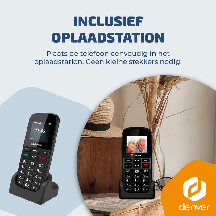 Denver Senioren Mobiele Telefoon 4G - Grote Toetsen - SOS knop - Oplaadstation - GSM - Bluetooth - FM Radio - Volledig NL en FR - BAS18800L
