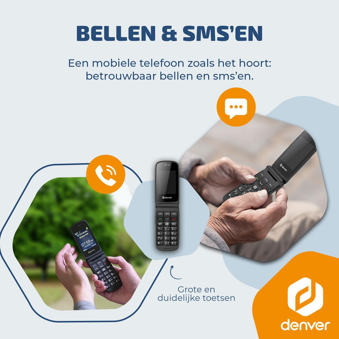 Denver Senioren Mobiele Telefoon 4G - Grote Toetsen - SOS knop - Oplaadstation - GSM - Bluetooth - FM Radio - Volledig NL en FR - BAS24800L