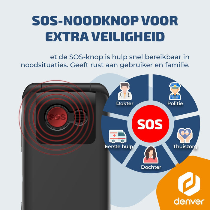 Denver Senioren Mobiele Telefoon 4G - Grote Toetsen - SOS knop - Oplaadstation - GSM - Simlockvrij - Bluetooth - BAS24600L