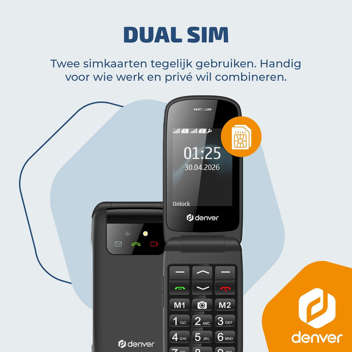 Denver Senioren Mobiele Telefoon 4G - Grote Toetsen - SOS knop - Oplaadstation - GSM - Bluetooth - FM Radio - Volledig NL en FR - BAS24800L