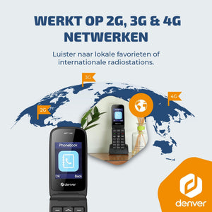 Denver Senioren Mobiele Telefoon 4G - Grote Toetsen - SOS knop - Oplaadstation - GSM - Bluetooth - FM Radio - Volledig NL en FR - BAS24800L