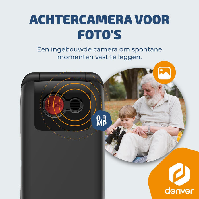 Denver Senioren Mobiele Telefoon 4G - Grote Toetsen - SOS knop - Oplaadstation - GSM - Simlockvrij - Bluetooth - BAS24600L