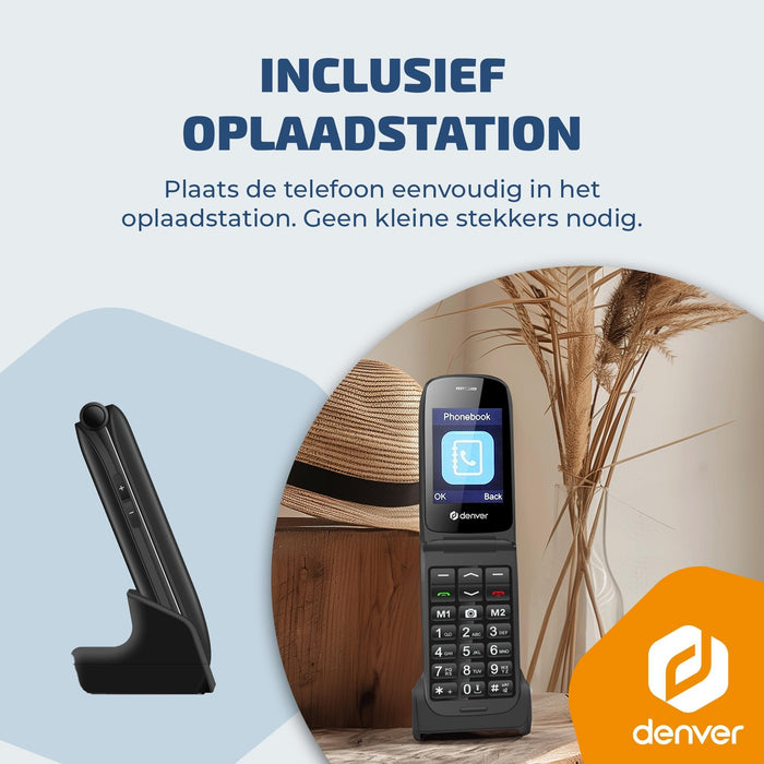Denver Senioren Mobiele Telefoon 4G - Grote Toetsen - SOS knop - Oplaadstation - GSM - Simlockvrij - Bluetooth - BAS24600L