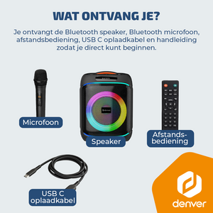 Denver Bluetooth Speaker Party box - Discolichten - Partyspeaker incl. draadloze microfoon & afstandsbediening - Luidspreker - BPS170