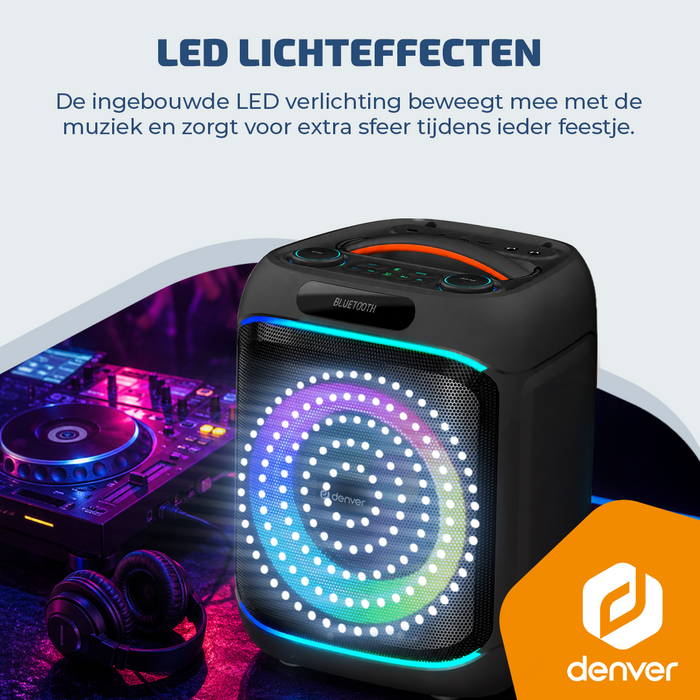 Denver Bluetooth Speaker Party box - Discolichten - Partyspeaker incl. draadloze microfoon & afstandsbediening - Luidspreker - BPS170