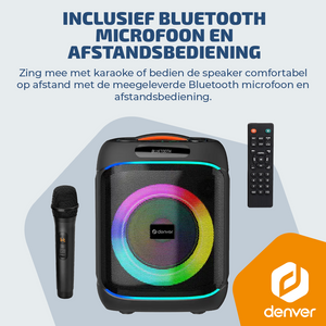 Denver Bluetooth Speaker Party box - Discolichten - Partyspeaker incl. draadloze microfoon & afstandsbediening - Luidspreker - BPS170