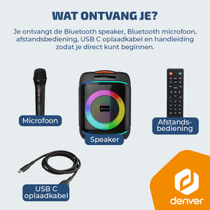 Denver Bluetooth Speaker Party box - Discolichten - Partyspeaker incl. draadloze microfoon & afstandsbediening - Luidspreker - BPS270
