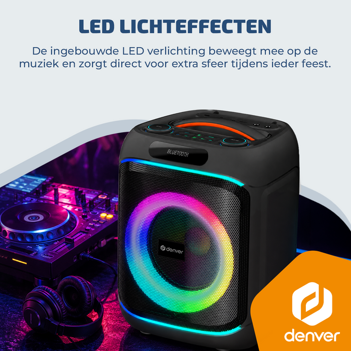 Denver Bluetooth Speaker Party box - Discolichten - Partyspeaker incl. draadloze microfoon & afstandsbediening - Luidspreker - BPS270