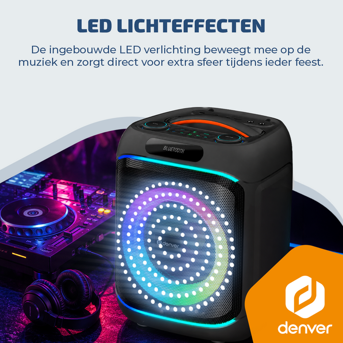 Denver Bluetooth Speaker Party box - Discolichten - Partyspeaker incl. draadloze microfoon & afstandsbediening - Luidspreker - BPS270