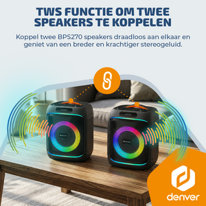 Denver Bluetooth Speaker Party box - Discolichten - Partyspeaker incl. draadloze microfoon & afstandsbediening - Luidspreker - BPS270