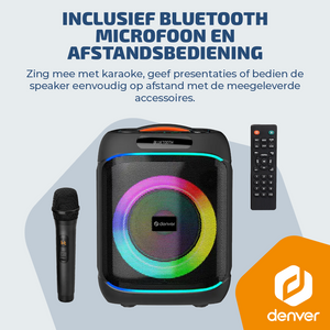 Denver Bluetooth Speaker Party box - Discolichten - Partyspeaker incl. draadloze microfoon & afstandsbediening - Luidspreker - BPS270